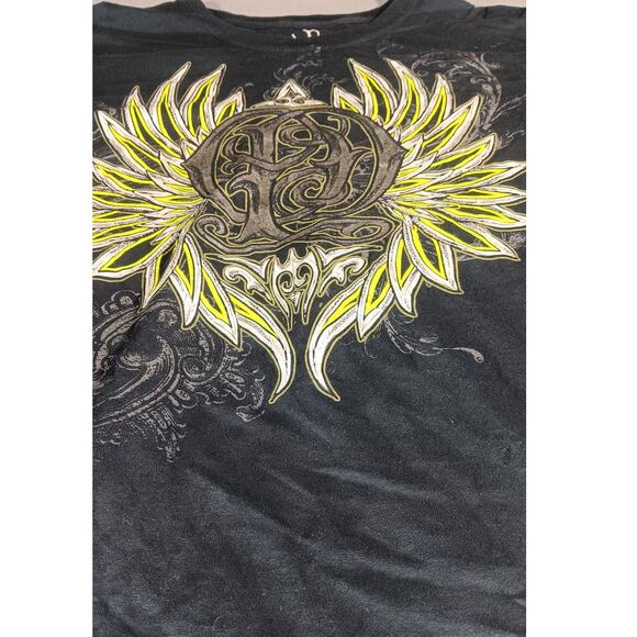 Ocean Pacific Graphic Tee Black Neon Winged Crest Tribal Design Men L Streetwear - Picture 2 of 4